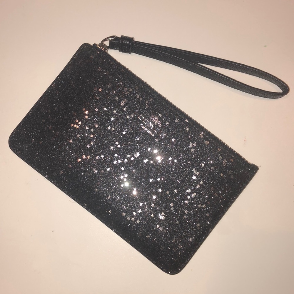 COACH BLACK GLITTER STARS WALLET /WRISTLET BAG